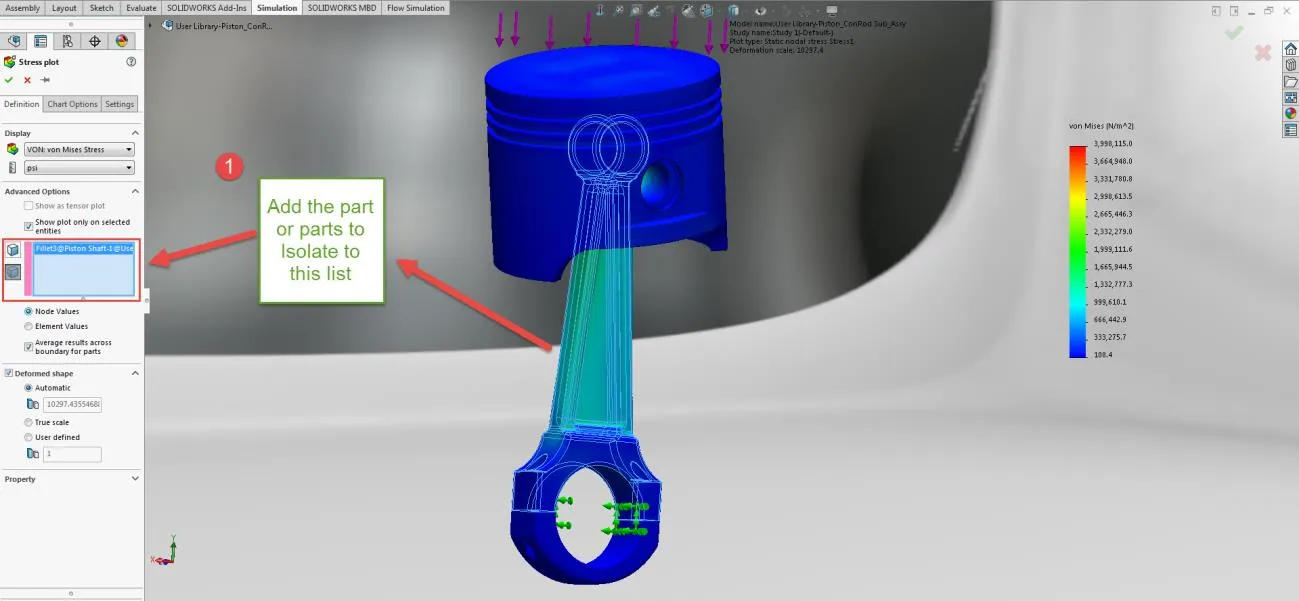 SOLIDWORKS Simulation Add Parts to Isolate List