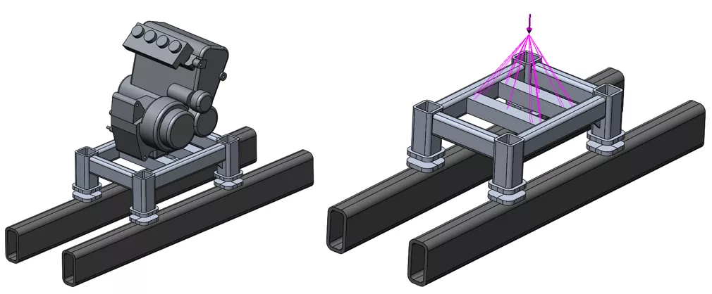 SOLIDWORKS Simulation Premium Model and Model with Remote Load Applied