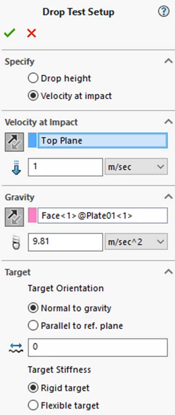 SOLIDWORKS Simulation Professional Drop Test Setup