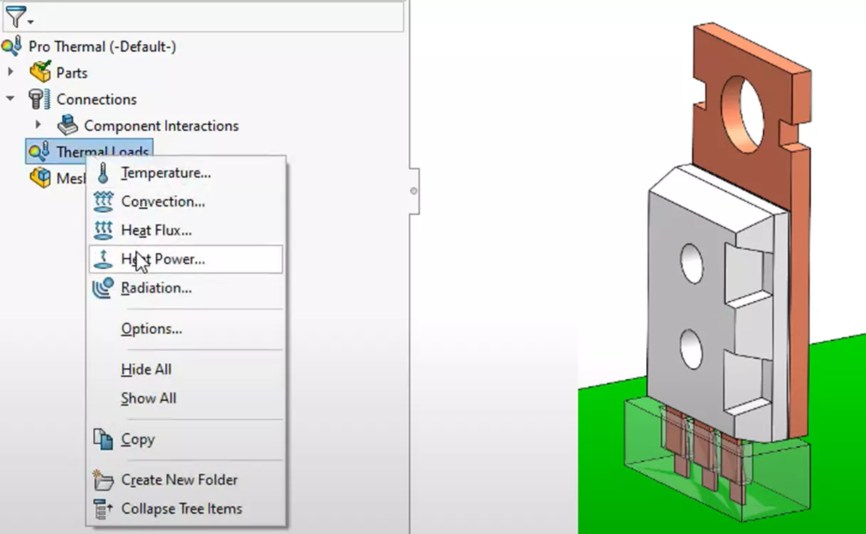 SOLIDWORKS Simulation Professional Heat Power Feature