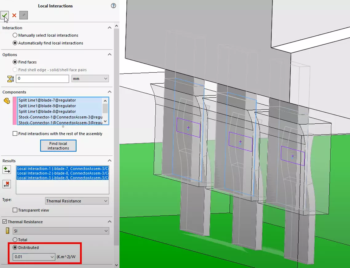 SOLIDWORKS Simulation Professional Local Interaction Thermal Resistance Options
