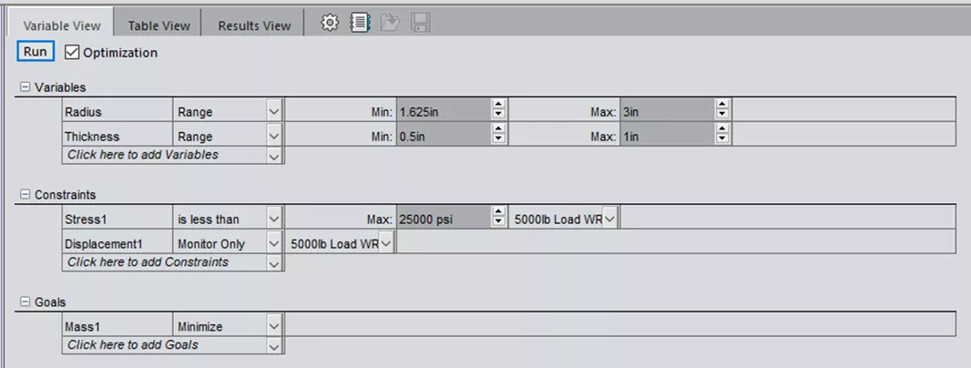 SOLIDWORKS Simulation Professional Optimization Study Setup