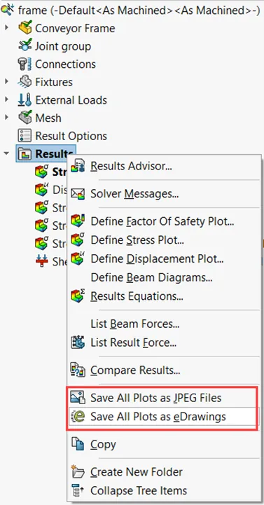 SOLIDWORKS Simulation Results Export Options 