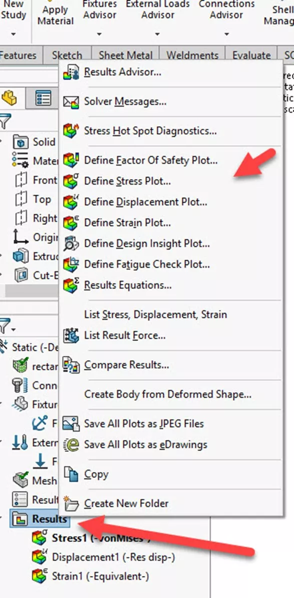 Review Study Results in SOLIDWORKS Simulation 