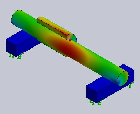 Resultant displacement plot from whole, un-stabilized asymmetric model in SOLIDWORKS Simulation