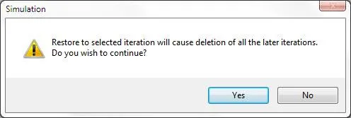 SOLIDWORKS Simulation Warning Restore to Selected Iteration Will Cause Deletion 