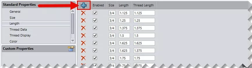 Size/Length Standard Properties in SOLIDWORKS