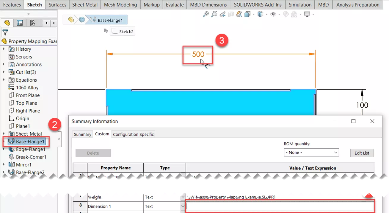 SOLIDWORKS Sketch Base Flange FeatureManager Design Tree