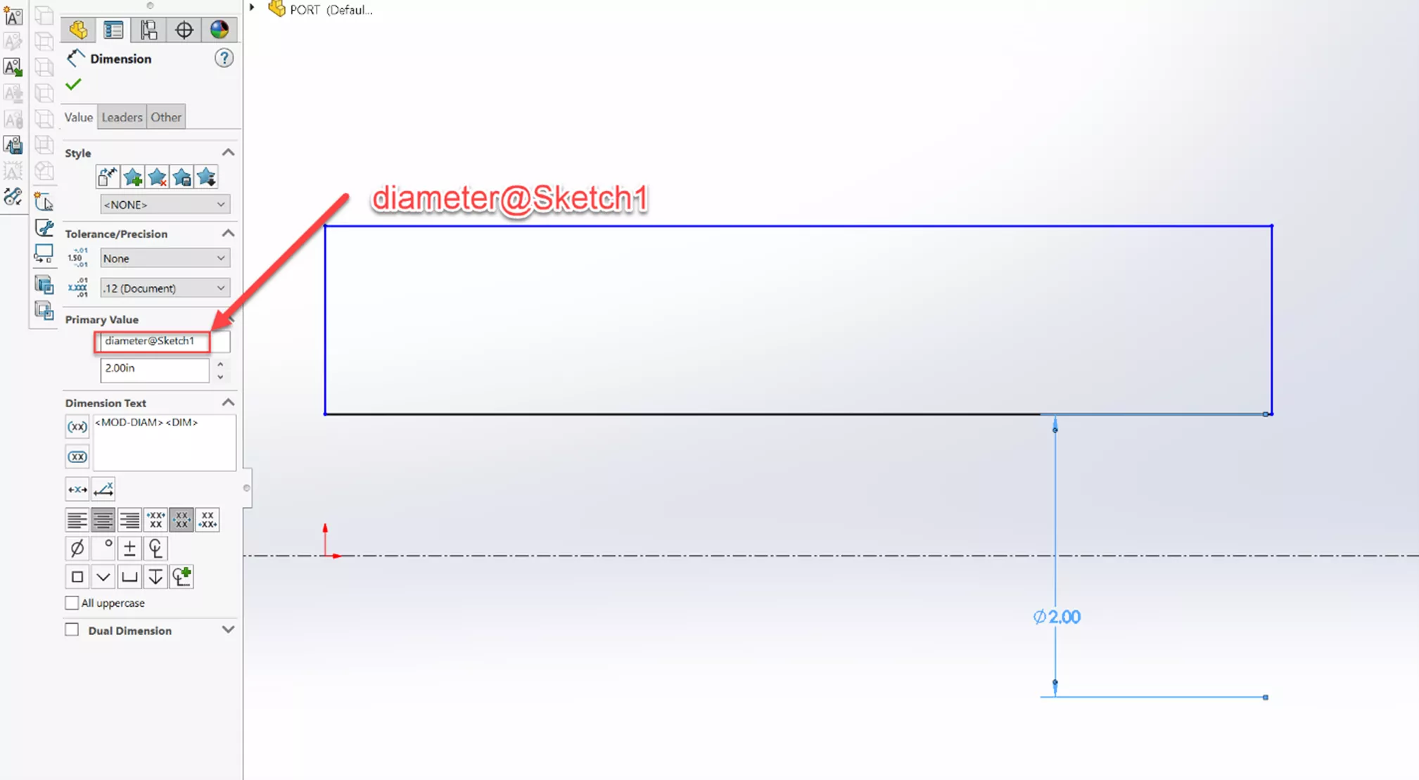 Primary Value Option in SOLIDWORKS