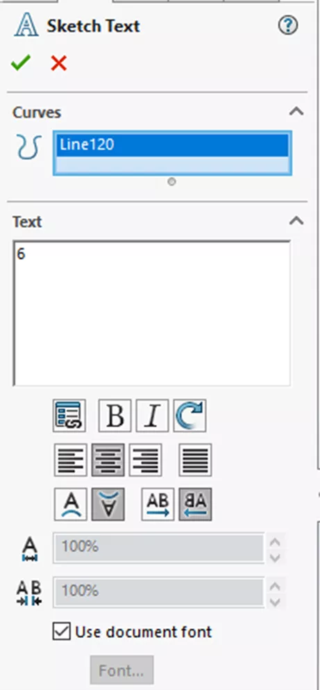 SOLIDWORKS Sketch Text Command