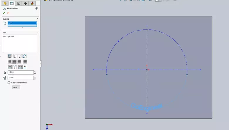SOLIDWORKS Sketch Text Tool Arc Tool and Split Entities