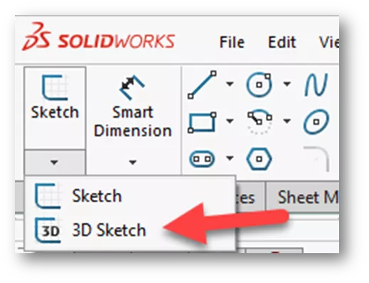 3D Sketch Option in SOLIDWORKS From Sketch Toolbar
