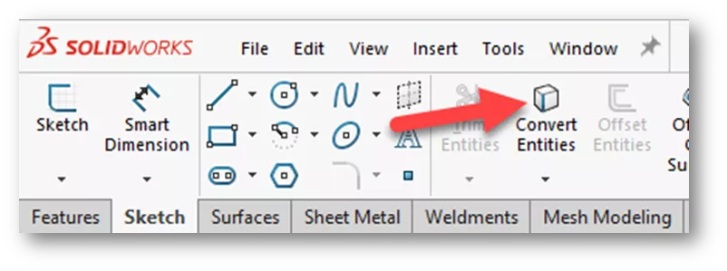 Convert Entities in SOLIDWORKS Sketch Toolbar