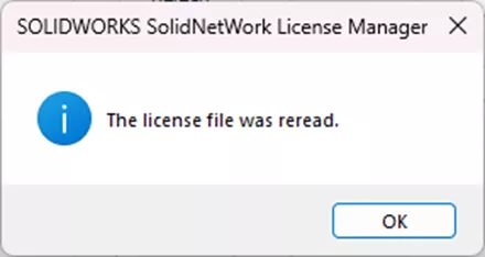 SOLIDWORKS SNL The License File Was Reread Error