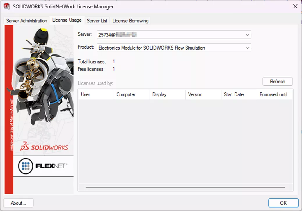 SOLIDWORKS SolidNetWork License Manager License Usage Tab