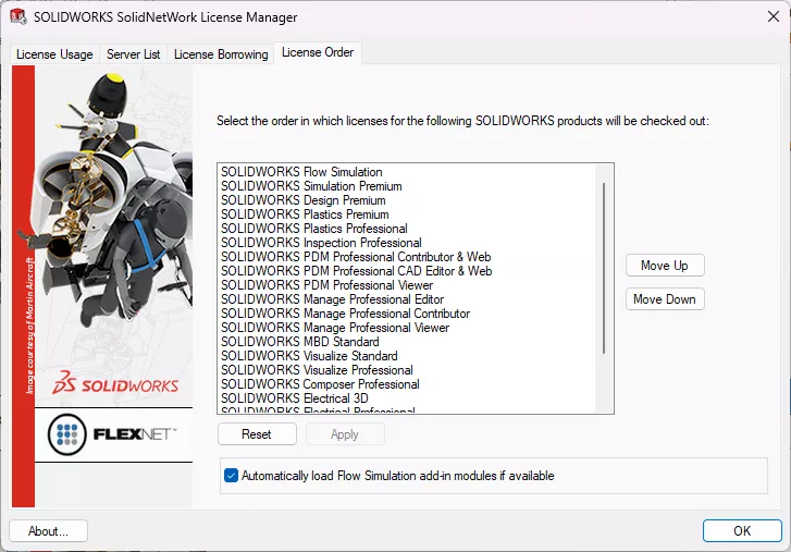 SOLIDWORKS SolidNetWork License Manager License Order Tab