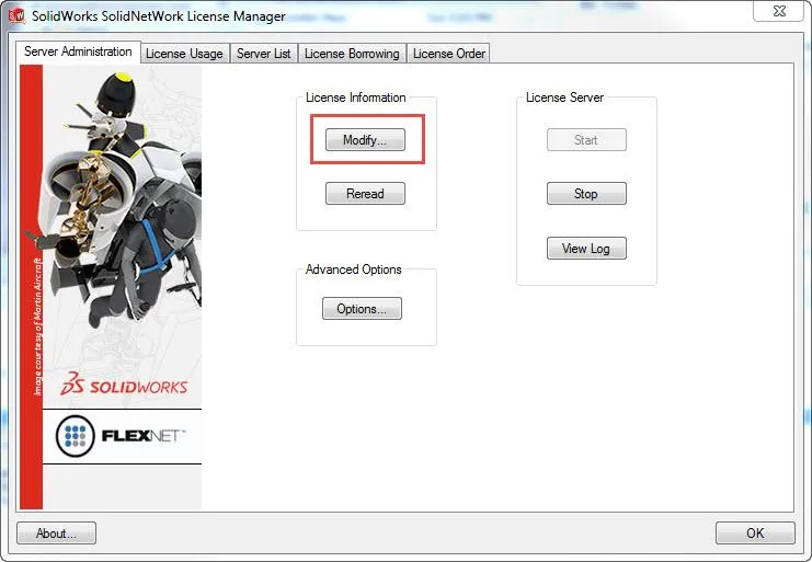 solidworks solidnetwork license manager modify license information