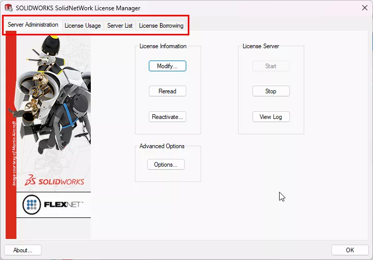 What Do Each of the Tabs in the SOLIDWORKS SolidNetWork License Manger Do? 