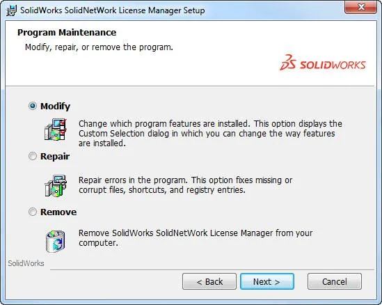 solidworks solidnetwork program maintenance