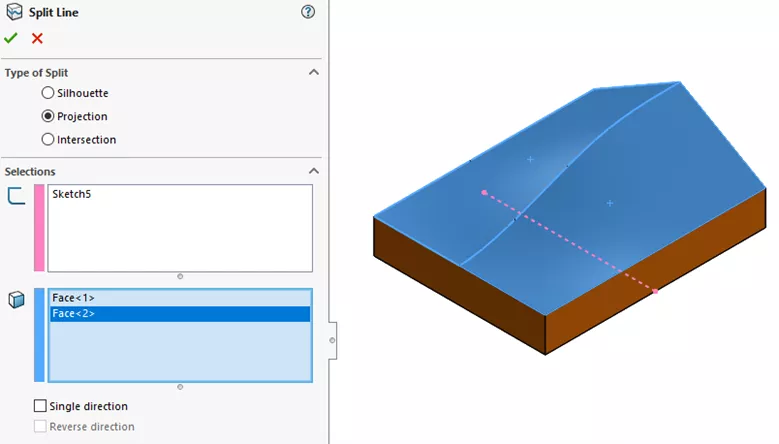 SOLIDWORKS Split Line PropertyManager