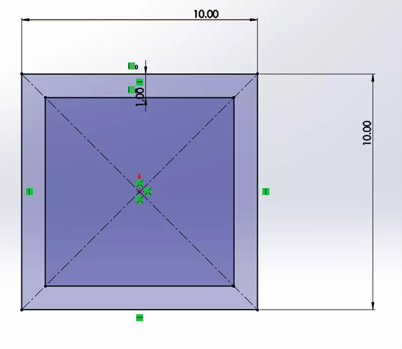 SOLIDWORKS 10" x 10" Square Profile with a 9" x 9" Inner Profile 