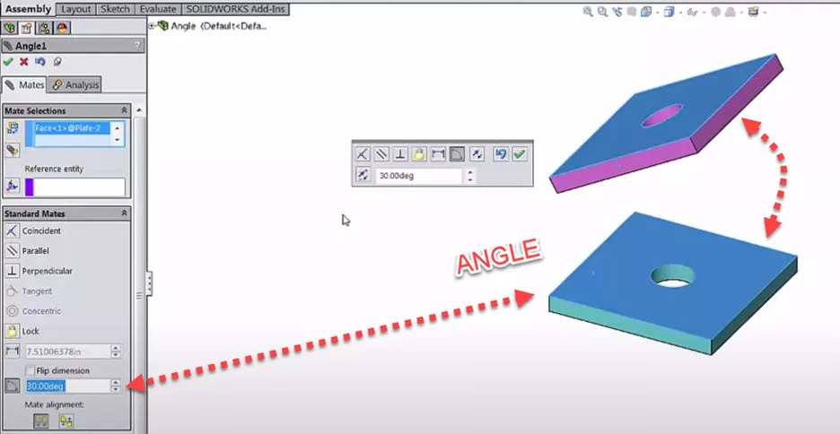 Angle SOLIDWORKS Standard Mate