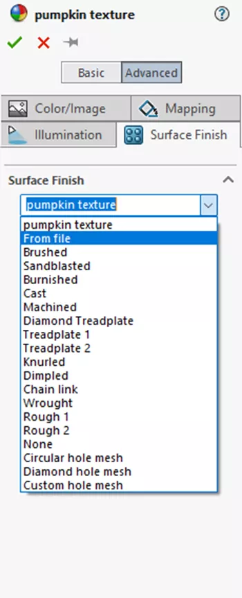 SOLIDWORKS Surface Finish Pumpkin Texture