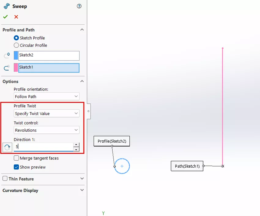 SOLIDWORKS Sweep Command Options
