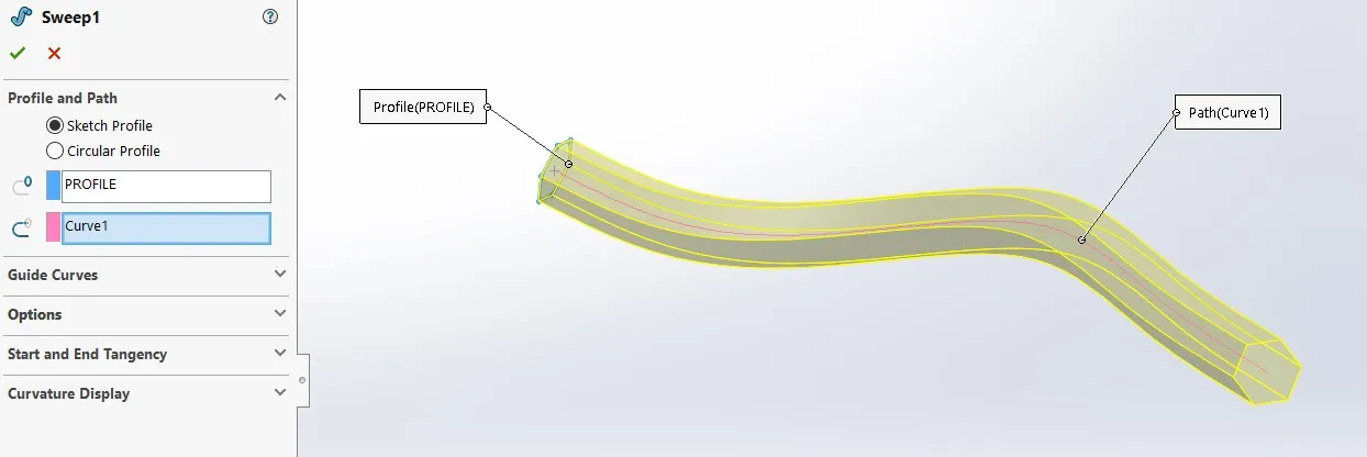 SOLIDWORKS Sketch profile curve