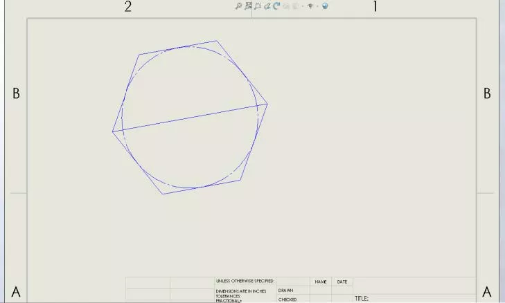 A sketched hexagon polygon in SOLIDWORKS