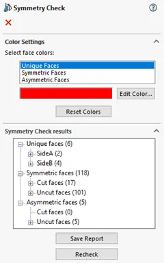SOLIDWORKS Symmetry Check Color Settings