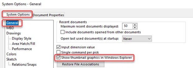 SOLIDWORKS System Options - General 