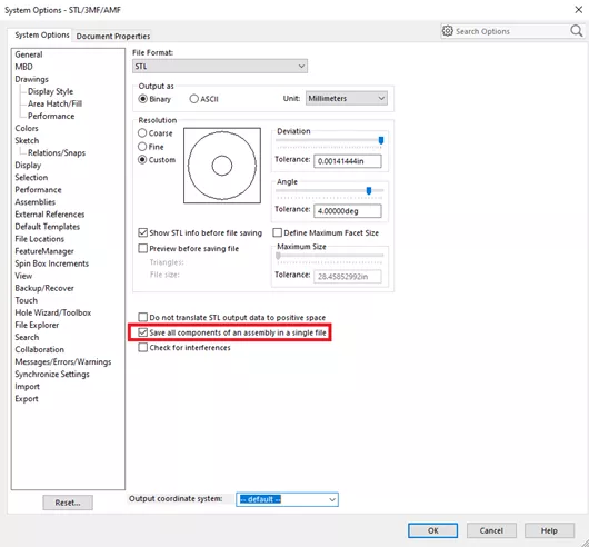SOLIDWORKS System Options Save All Components Of An Assembly In A Single File System