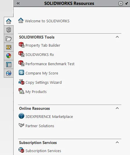 SOLIDWORKS Task Pane: SOLIDWORKS Resources