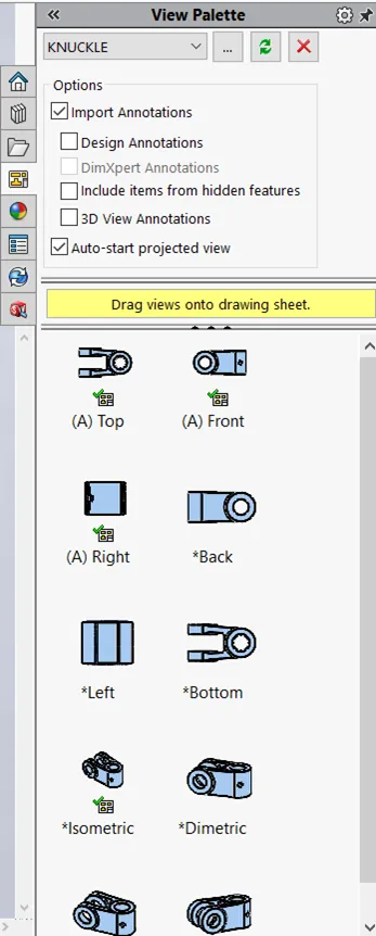 SOLIDWORKS Task Pane View Palette