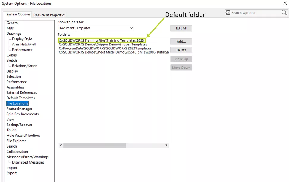 SOLIDWORKS Templates File Location