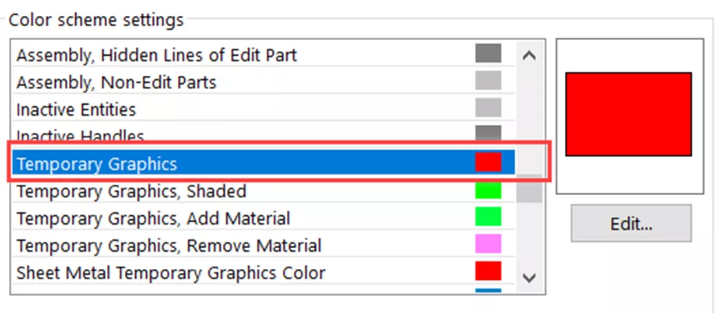 SOLIDWORKS Color Scheme Settings Temporary Graphics 