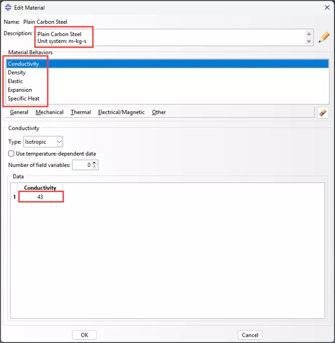  SOLIDWORKS to Abaqus/CAE Conductivity Material Behaviors