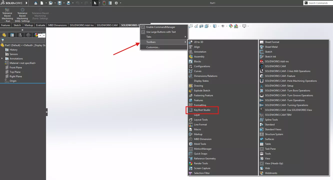 Add the KeyShot Add-in to Your SOLIDWORKS Toolbar