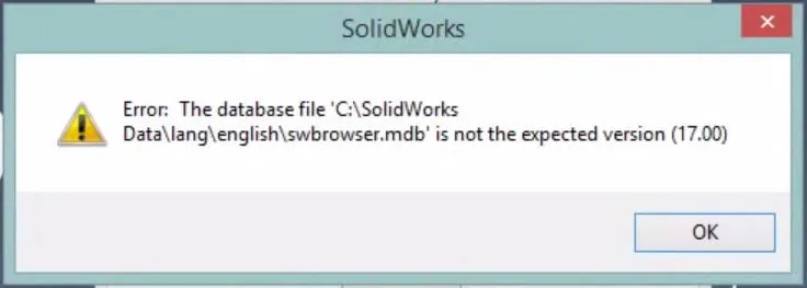  solidworks error when trying to update toolbox