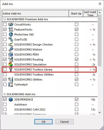 SOLIDWORKS Toolbox Library Add-ins