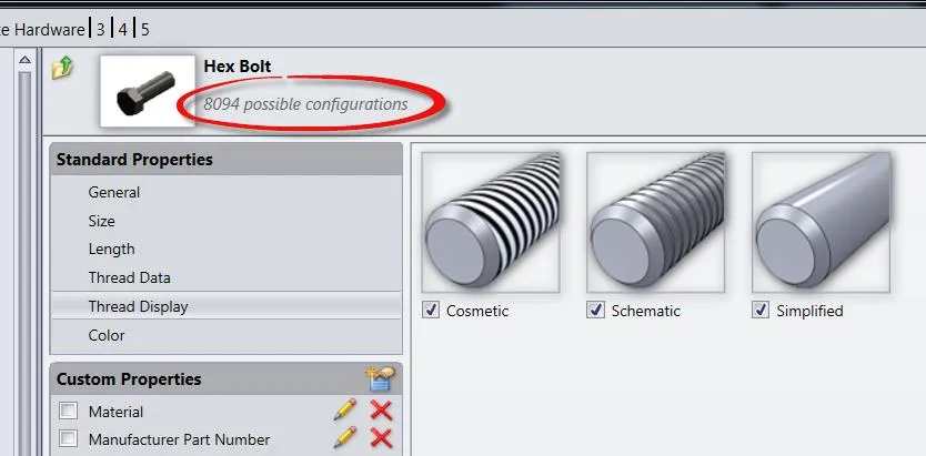SOLIDWORKS Toolbox Standard Property Types