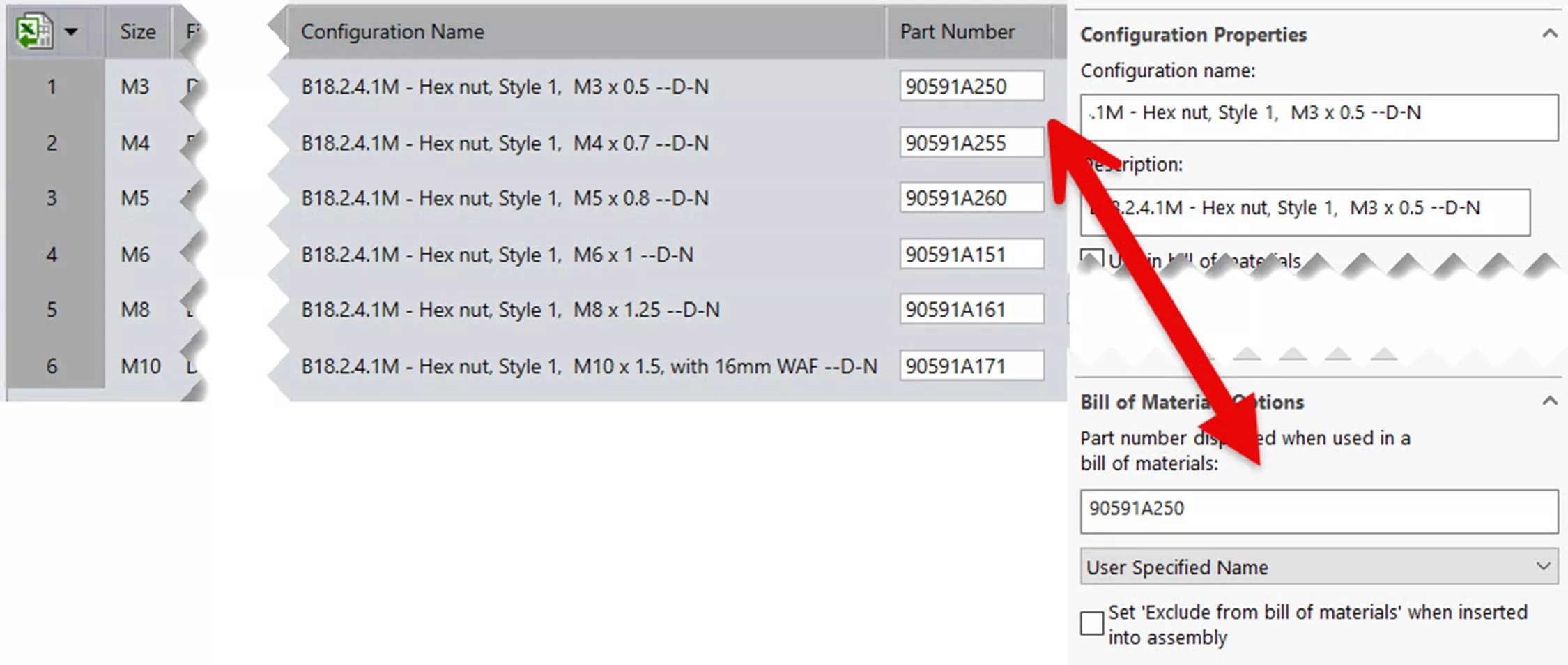 SOLIDWORKS Configuration Properties Toolbox