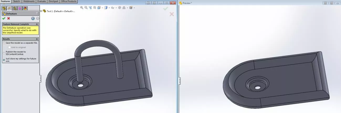  SOLIDWORKS Preview Defeature