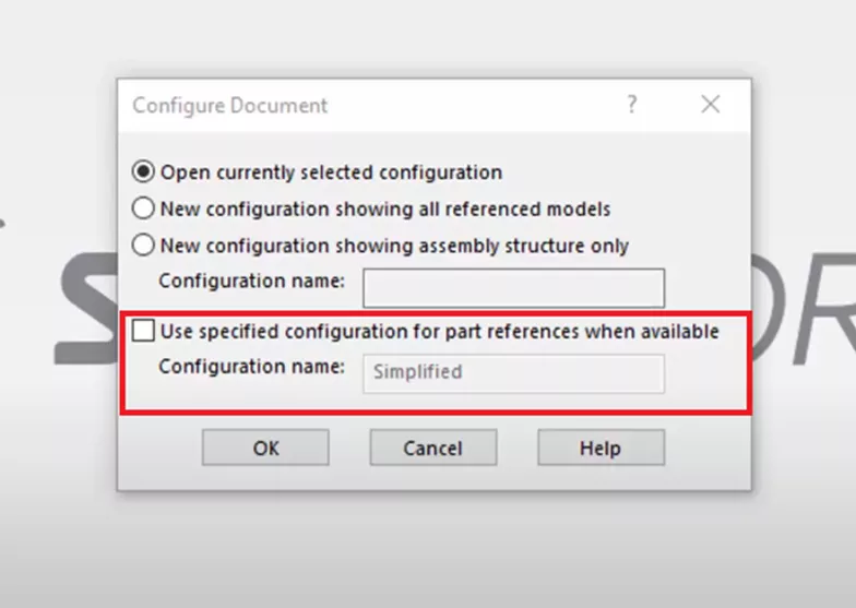 SOLIDWORKS Option Use Specified Configuration for Part References when Available