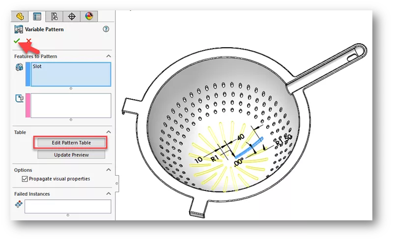 Accept Feature SOLIDWORKS Variable Pattern Tool 