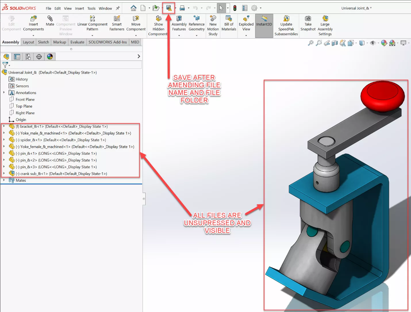 Visible and Unsupressed Files in SOLIDWORKS