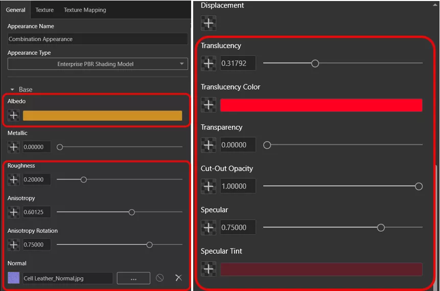 SOLIDWORKS Visualize Appearances DSPBR Base Parameter Group