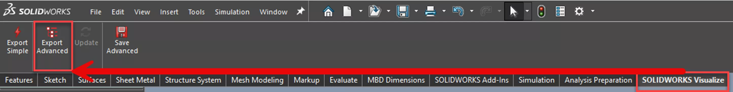 SOLIDWORKS Visualize Export Advanced Option