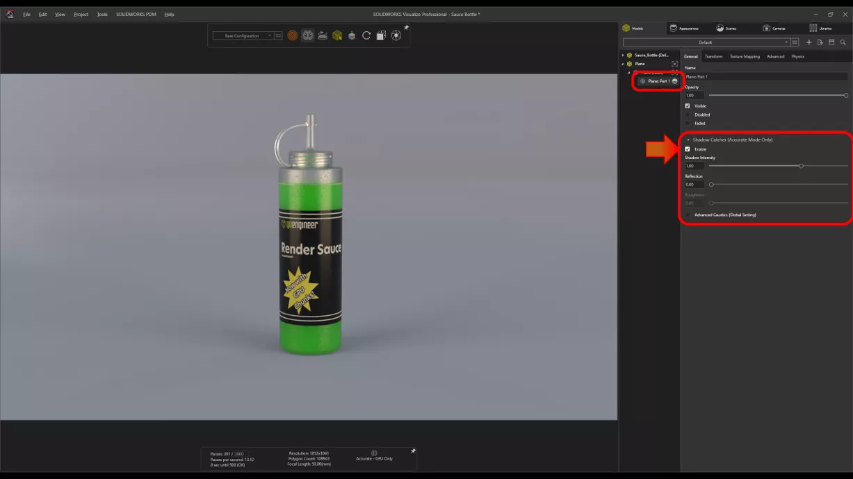 SOLIDWORKS Visualize Shadow Catcher Objects